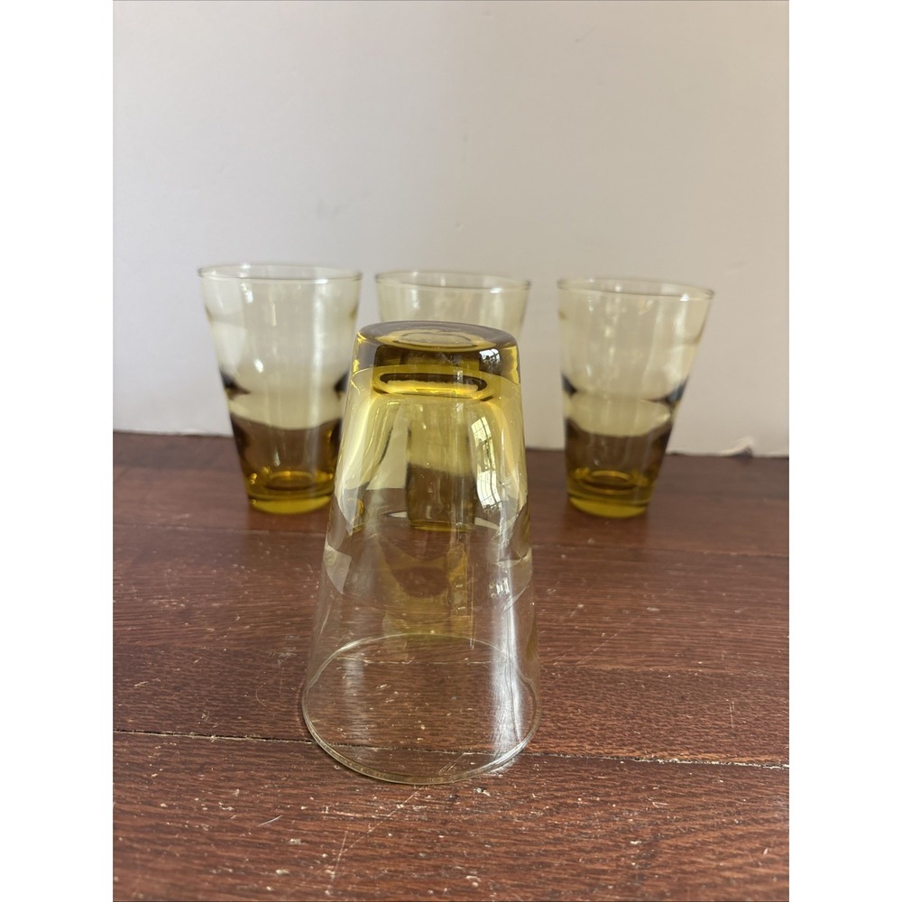 Vintage Libbey Honey Amber Ripple Wave Drinking Glasses Swirl Ripple Set Of 4 - Picture 5 of 7